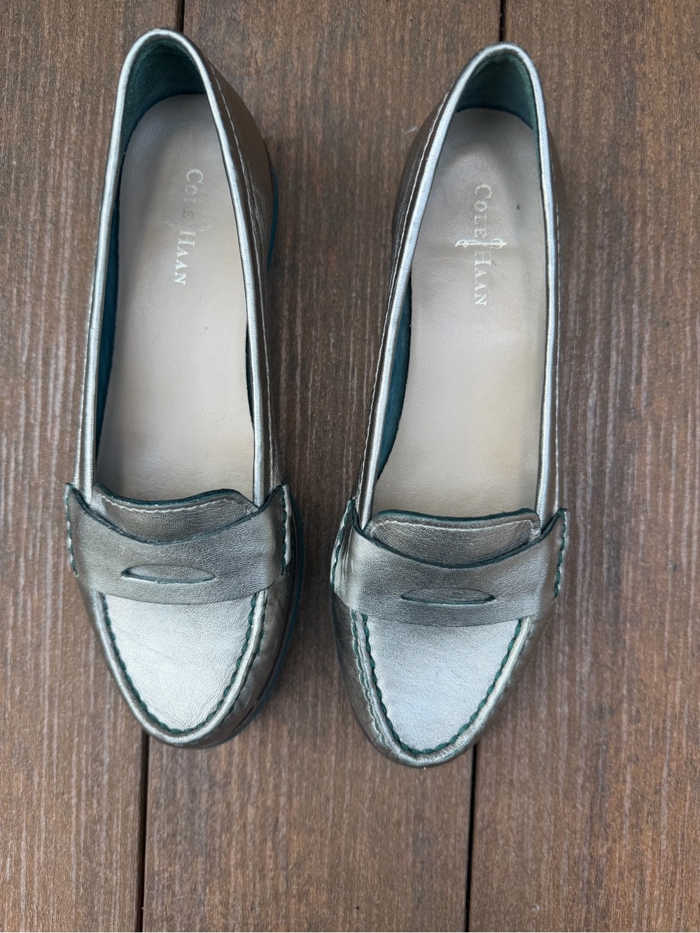 Cole Haan Metallic Gold with Green accent Penny Loafers for Women